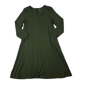 Garnet Hill Green Scoop Neck Seamed Knit Trapeze Dress
